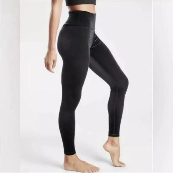 Athleta Elation Ultra High-Rise Velvet Tight/Legging Black Velour Casual Size L - Picture 3 of 13